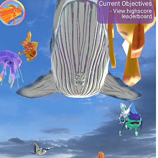 AR whale flying across the bridge